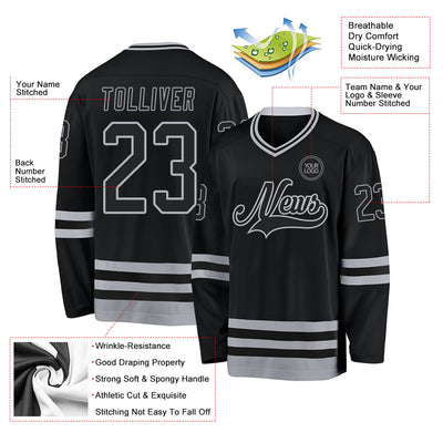 Custom Black Gray Hockey Jersey