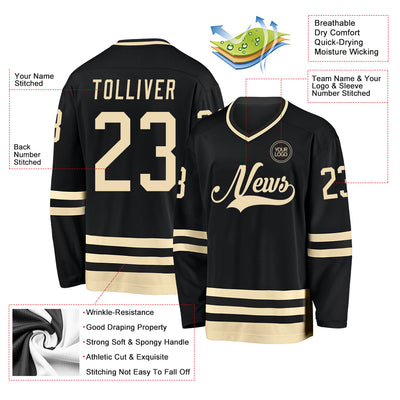 Custom Black Cream Hockey Jersey