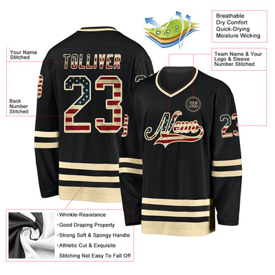 Custom Black Vintage USA Flag-Cream Hockey Jersey