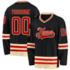 Custom Black Red-Cream Hockey Jersey