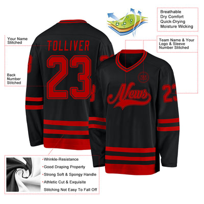 Custom Black Red Hockey Jersey