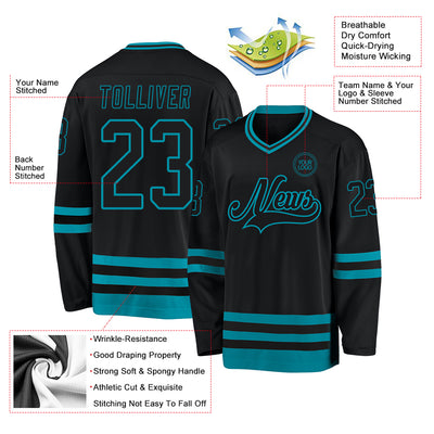 Custom Black Teal Hockey Jersey