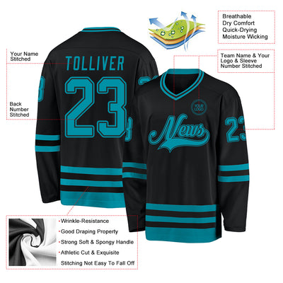 Custom Black Teal Hockey Jersey