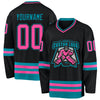 Custom Black Pink-Teal Hockey Jersey