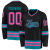 Custom Black Pink-Teal Hockey Jersey