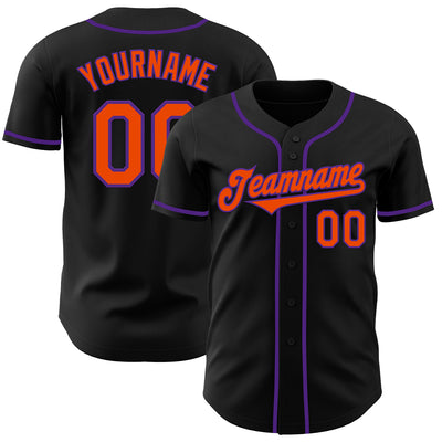 Custom Black Orange-Purple Authentic Baseball Jersey