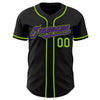 Custom Black Purple-Neon Green Authentic Baseball Jersey