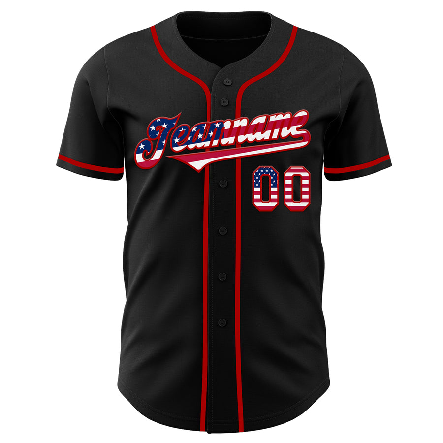 Custom Black USA Flag-Red Authentic Baseball Jersey