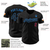 Custom Black Electric Blue-Red Authentic Baseball Jersey