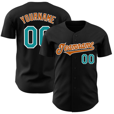 Custom Black Teal-Texas Orange Authentic Baseball Jersey