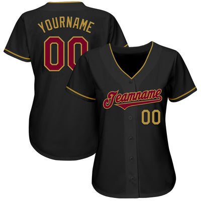 Custom Black Maroon-Old Gold Authentic Baseball Jersey