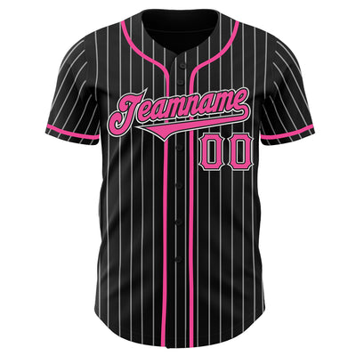 Custom Black White Pinstripe Pink Authentic Baseball Jersey