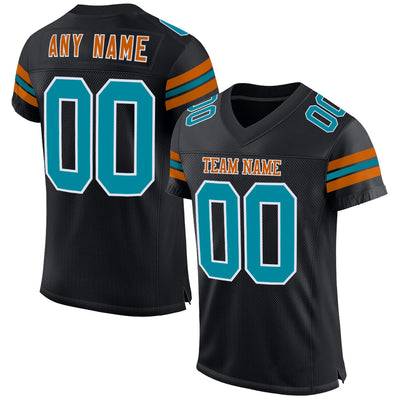 Custom Black Teal-Texas Orange Mesh Authentic Football Jersey