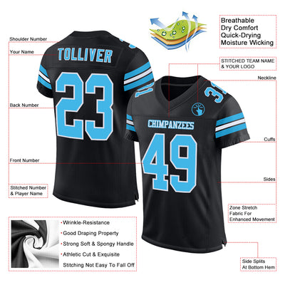 Custom Black Sky Blue-White Mesh Authentic Football Jersey