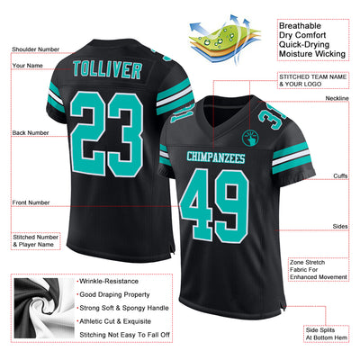 Custom Black Aqua-White Mesh Authentic Football Jersey