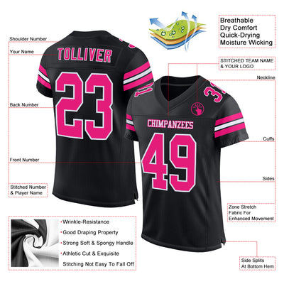 Custom Black Hot Pink-White Mesh Authentic Football Jersey