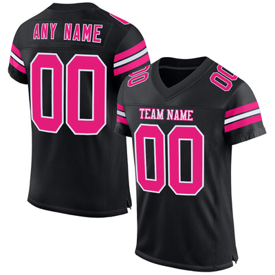 Custom Black Hot Pink-White Mesh Authentic Football Jersey