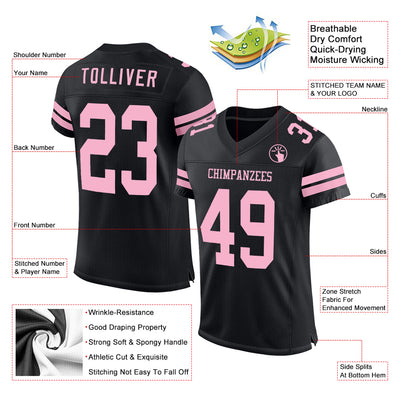 Custom Black Light Pink Mesh Authentic Football Jersey