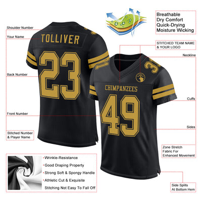 Custom Black Old Gold Mesh Authentic Football Jersey