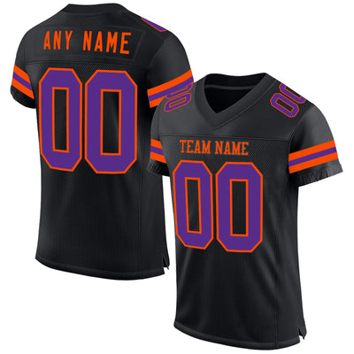 Custom Black Purple-Orange Mesh Authentic Football Jersey