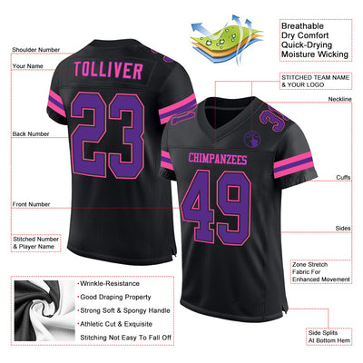 Custom Black Purple-Pink Mesh Authentic Football Jersey