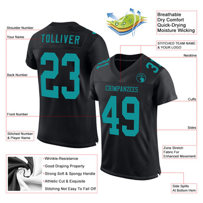 Custom Black Teal Mesh Authentic Football Jersey