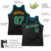 Custom Black Teal-Gold Authentic Throwback Basketball Jersey