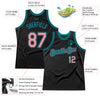 Custom Black Medium Pink-Teal Authentic Throwback Basketball Jersey