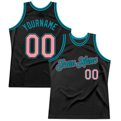 Custom Black Medium Pink-Teal Authentic Throwback Basketball Jersey