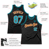 Custom Black Teal-Texas Orange Authentic Throwback Basketball Jersey