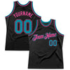 Custom Black Teal-Pink Authentic Throwback Basketball Jersey