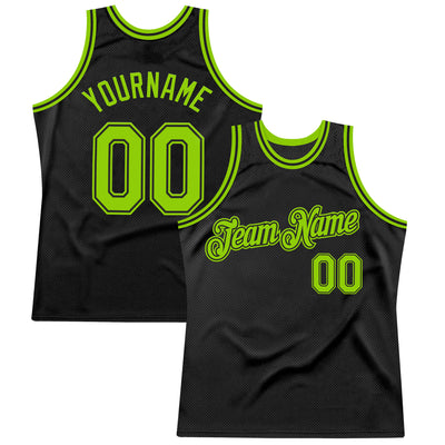 Custom Black Neon Green Authentic Throwback Basketball Jersey