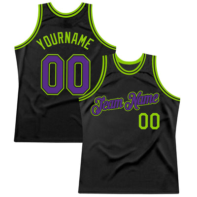 Custom Black Purple-Neon Green Authentic Throwback Basketball Jersey