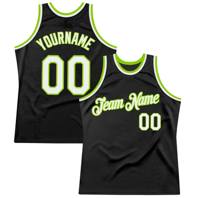 Custom Black White-Neon Green Authentic Throwback Basketball Jersey