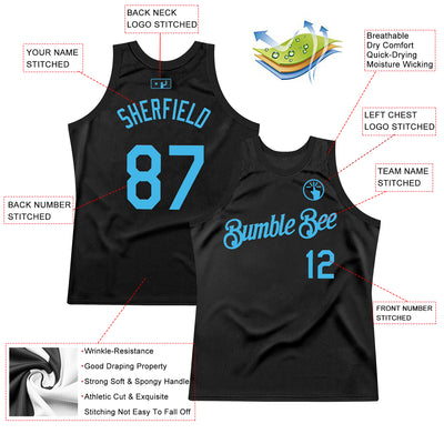 Custom Black Sky Blue Authentic Throwback Basketball Jersey