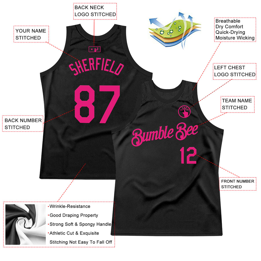 Custom Black Hot Pink Authentic Throwback Basketball Jersey