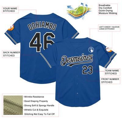 Custom Blue Black-White Mesh Authentic Throwback Baseball Jersey