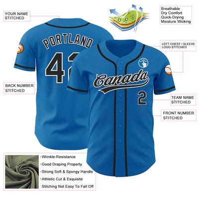 Custom Blue Black-White Authentic Baseball Jersey