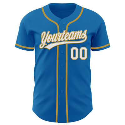 Custom Blue White-Old Gold Authentic Baseball Jersey