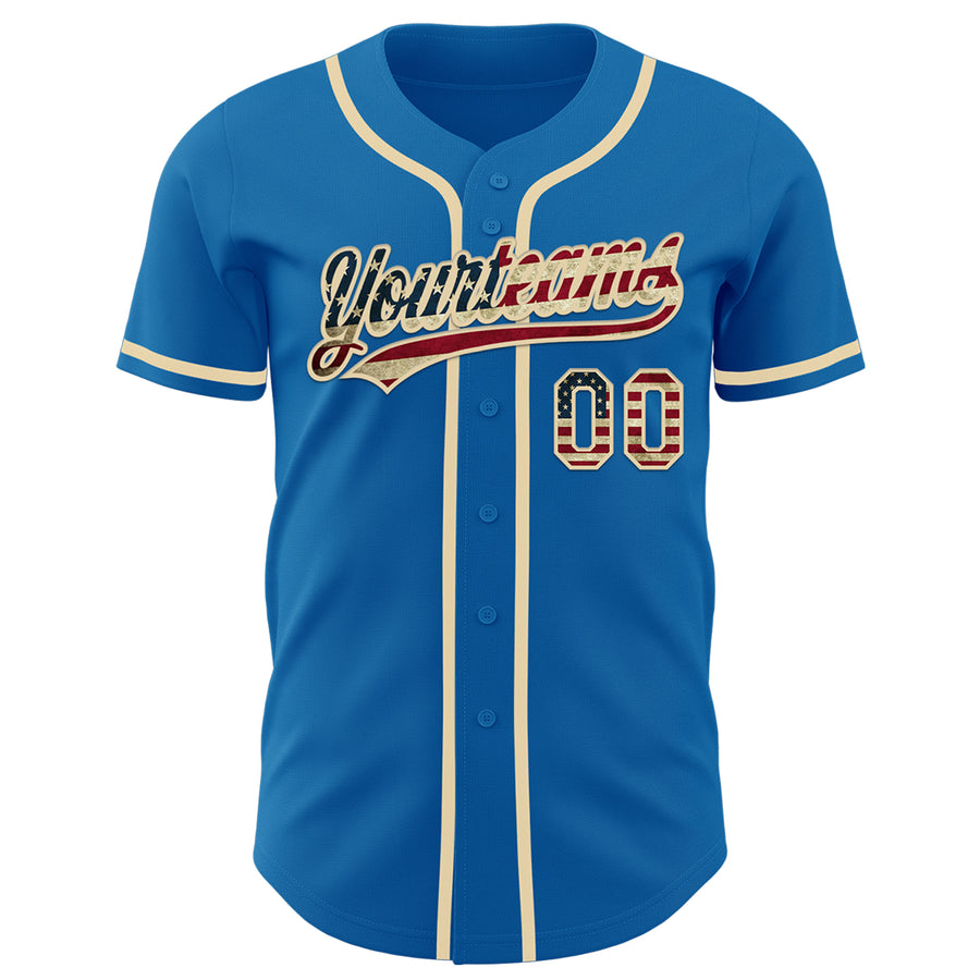 Custom Blue Vintage USA Flag-Cream Authentic Baseball Jersey