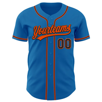 Custom Blue Black-Orange Authentic Baseball Jersey