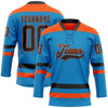 Custom Blue Black-Orange Hockey Lace Neck Jersey