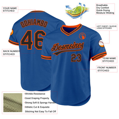 Custom Blue Black-Orange Authentic Throwback Baseball Jersey