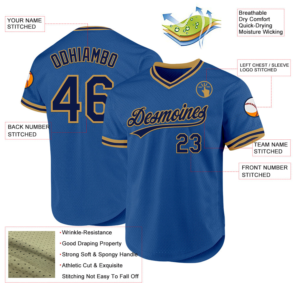 Custom Blue Navy-Old Gold Authentic Throwback Baseball Jersey