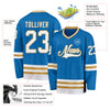 Custom Blue White-Old Gold Hockey Jersey