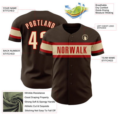 Custom Brown Cream-Red Authentic Baseball Jersey