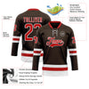 Custom Brown Red-White Hockey Lace Neck Jersey