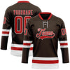 Custom Brown Red-White Hockey Lace Neck Jersey