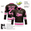 Custom Brown Pink-White Hockey Lace Neck Jersey