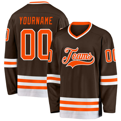 Custom Brown Orange-White Hockey Jersey